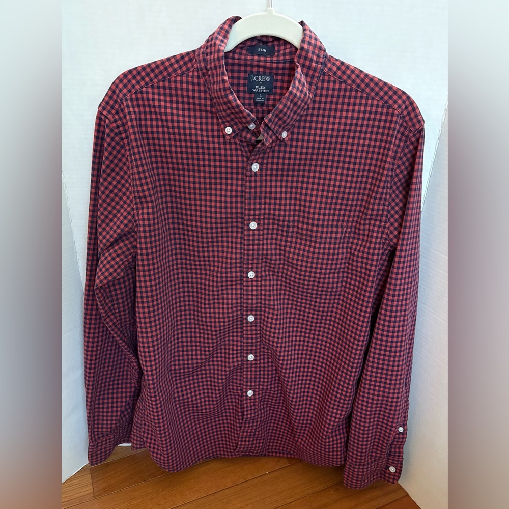 J. Crew Mens Flex Washed Slim L Red & Blue Shirt